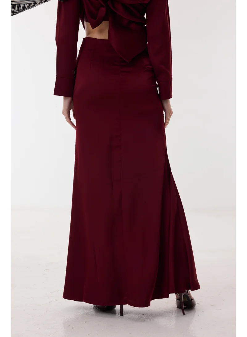 Ashita Fernandes  Poly Satin Structured Midi Skirt with Zip Closure – Wine for Women | Best Price UAE